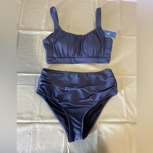 BNWT ribbed blue bikini women swimsuit size Large by Cupshe